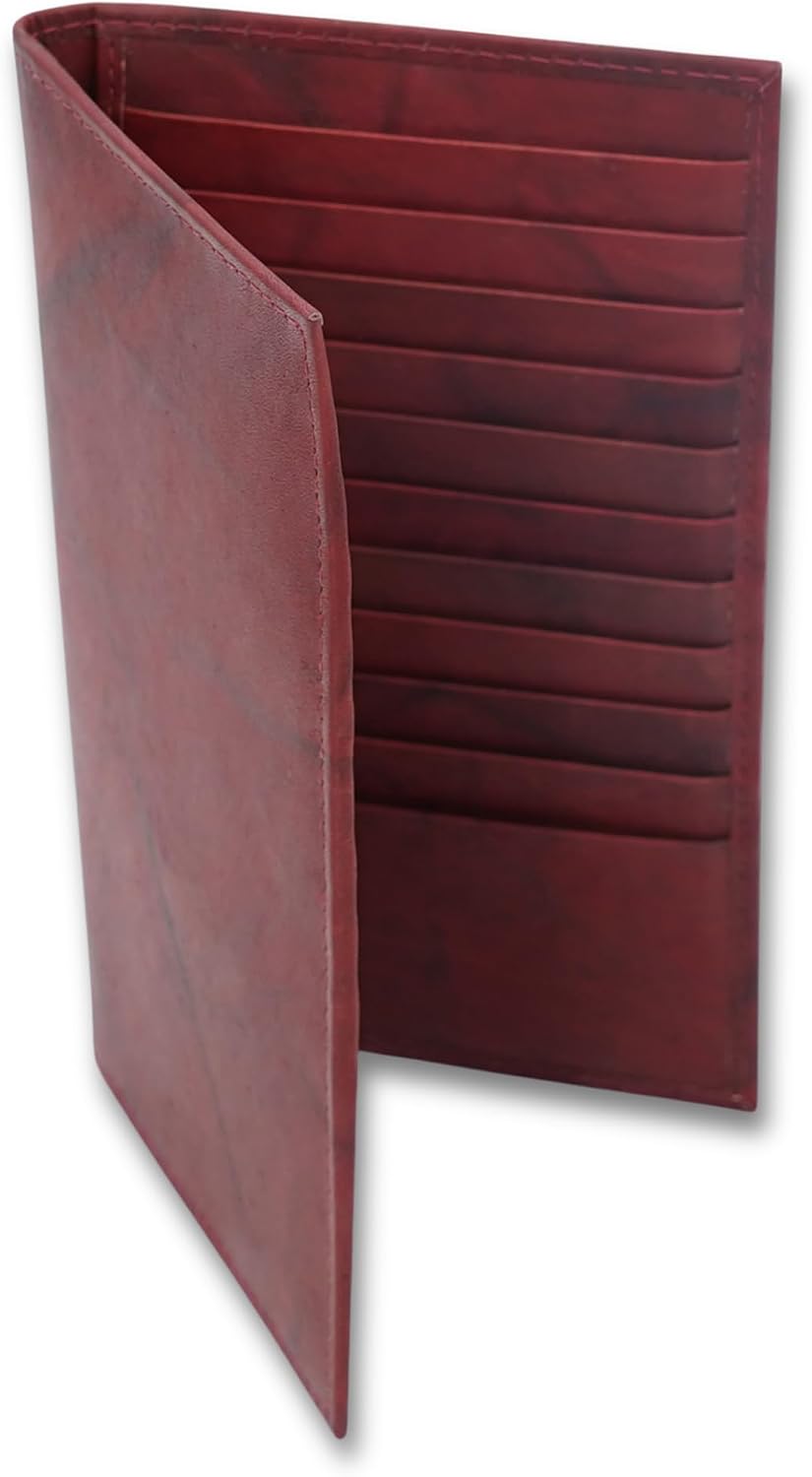 Cartera de 20 tarjetas para hombre, tarjetero largo de piel RFID, color