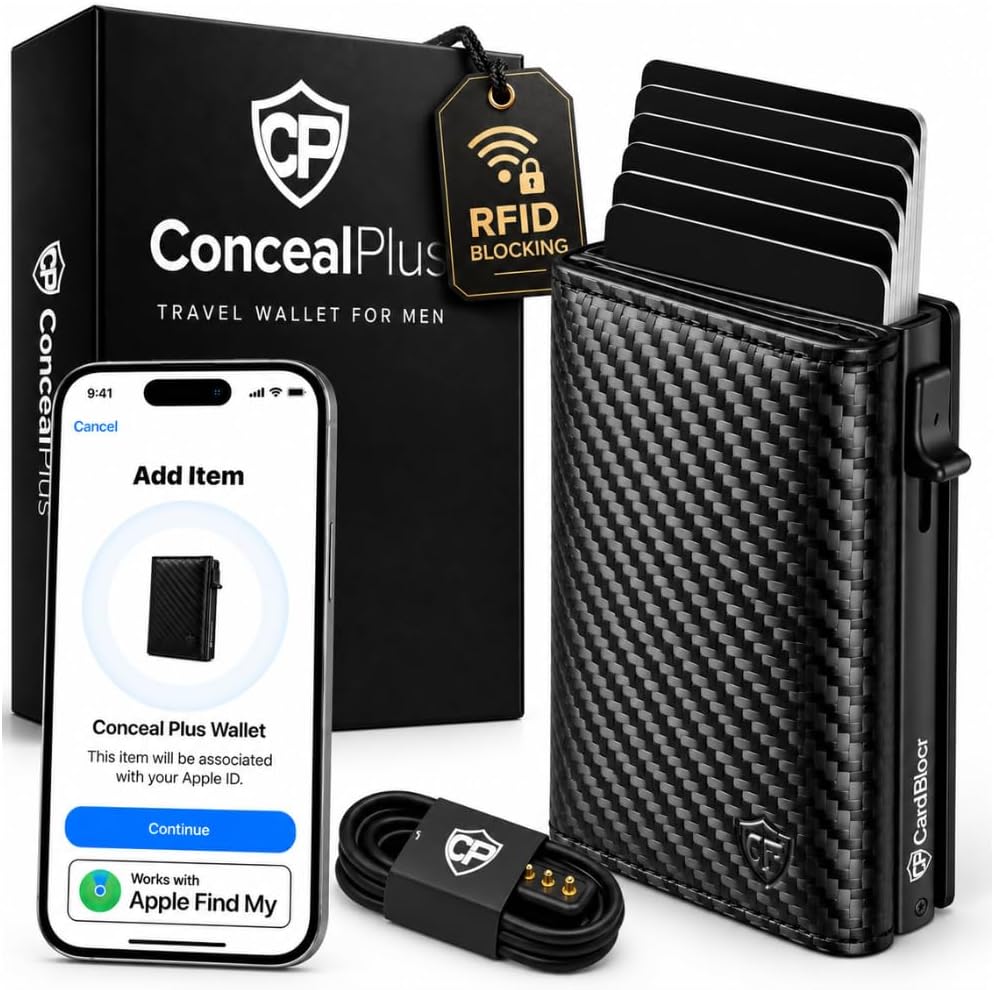Cartera desplegable para hombre, Negro carbón, Minimalista - Capacidad para 4-6 tarjetas