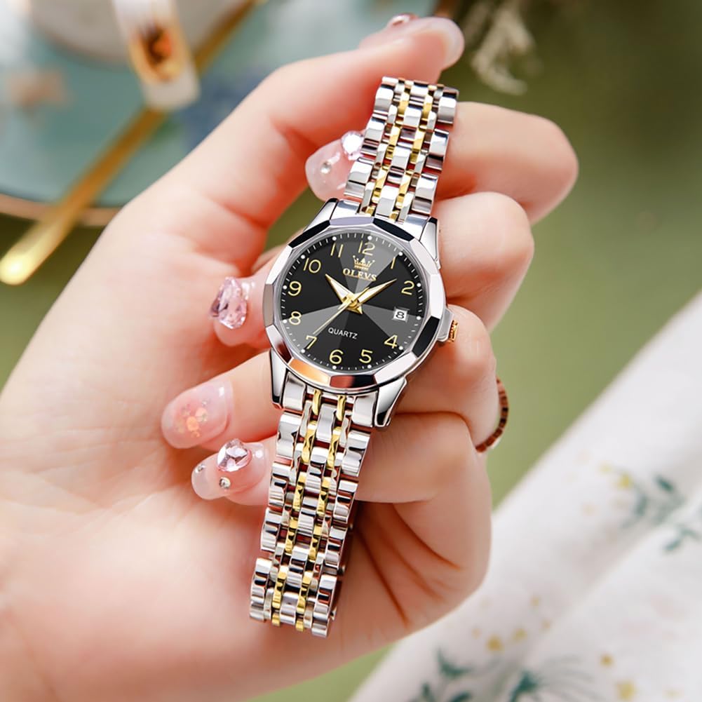 OLEVS Reloj Femenino Clásico de Mujer para Damas Análogo Acero Inoxidable Resistente al Agua Luminosa Día Fecha Dos Tonos de Fácil Lectura en la Muñeca