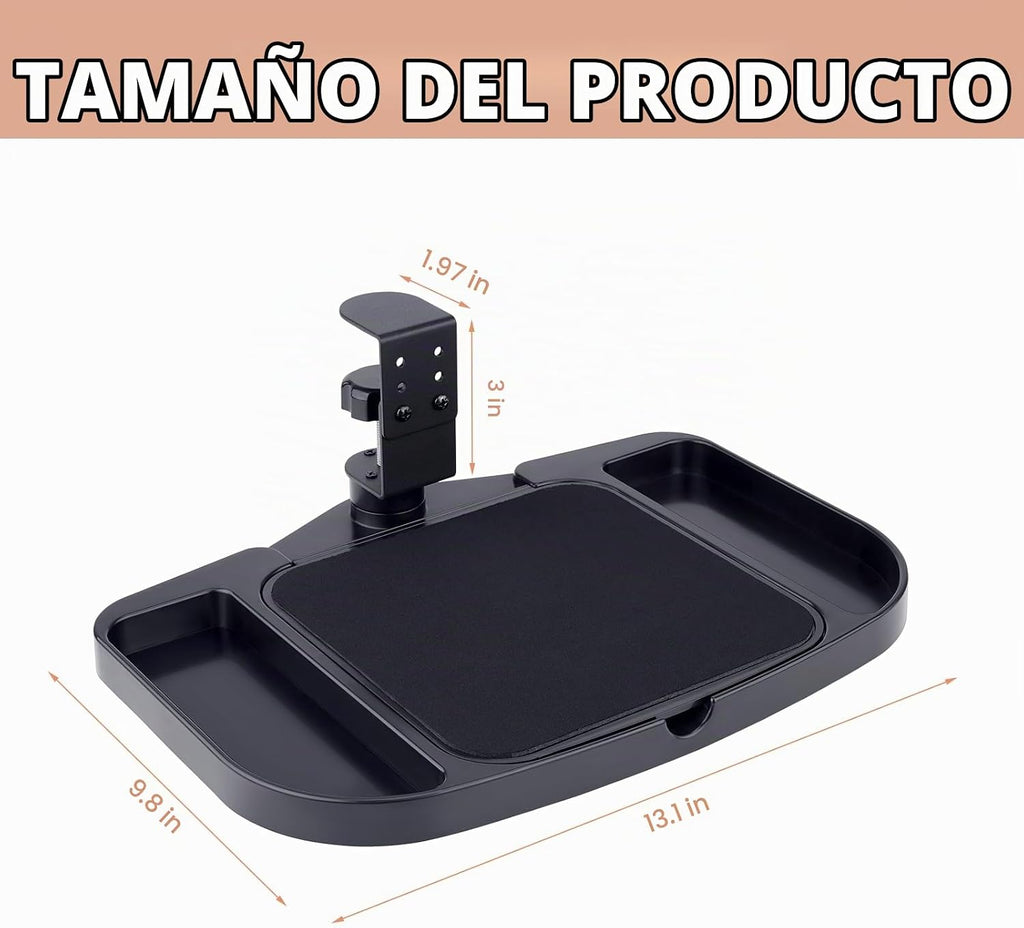 Plataforma de soporte de alfombrilla de mouse con abrazadera, altura ajustable debajo del escritorio, soporte de extensión giratoria de 360°, con 5 compartimentos de almacenamiento, ahorra