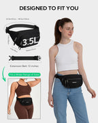 WATERFLY Riñonera RFID de 3.5L: Riñonera cruzada antirrobo de gran capacidad con correa extensora, 5 bolsillos con cremallera, cintura para hombres y mujeres, viajes diarios, senderismo y caminar