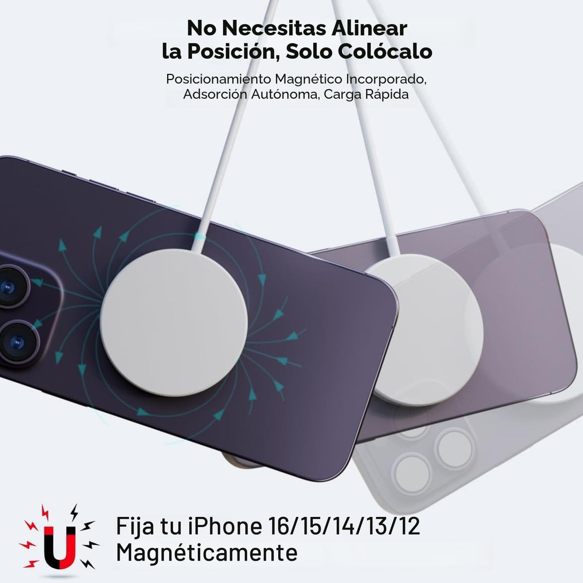 Cargador inalámbrico magnético rápido Apple Mag-Safe cargador para iPhone 16 Pro Max/16 Pro/iPhone 15Pro Max/15 Plus/14/13/12/AirPods 3/2/Pro/Pro 2 imán de carga con dos puertos de carga