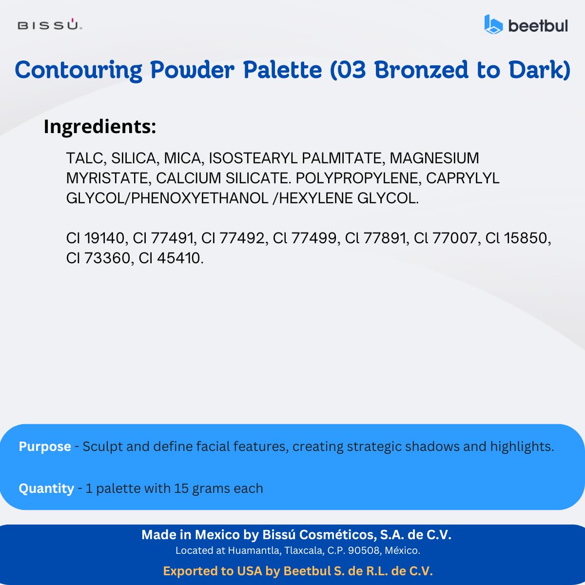 Kit de maquillaje Paleta de contorno Bissú + Puff de terciopelo + 2...