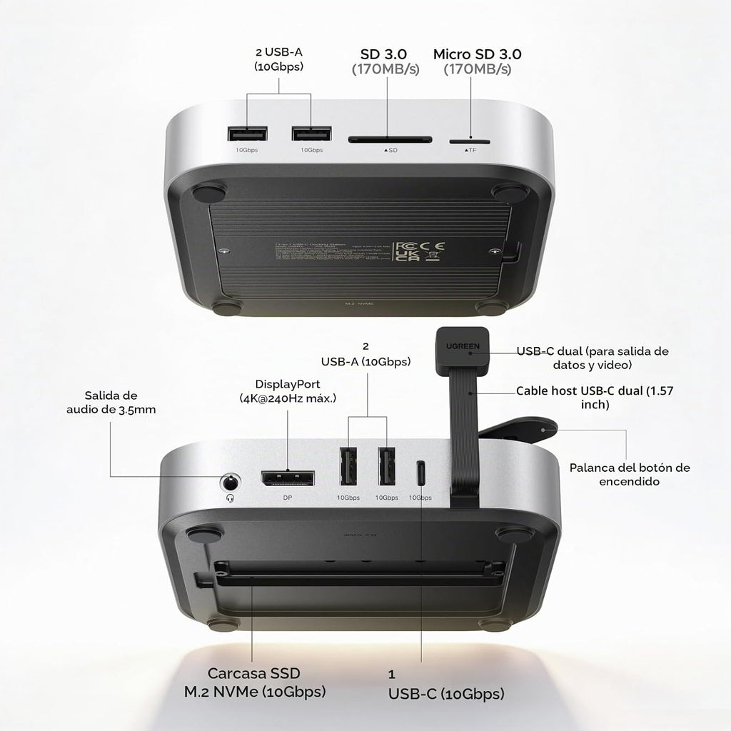 UGREEN Mac mini Dock DP Hub 4K 144Hz con carcasa NVMe