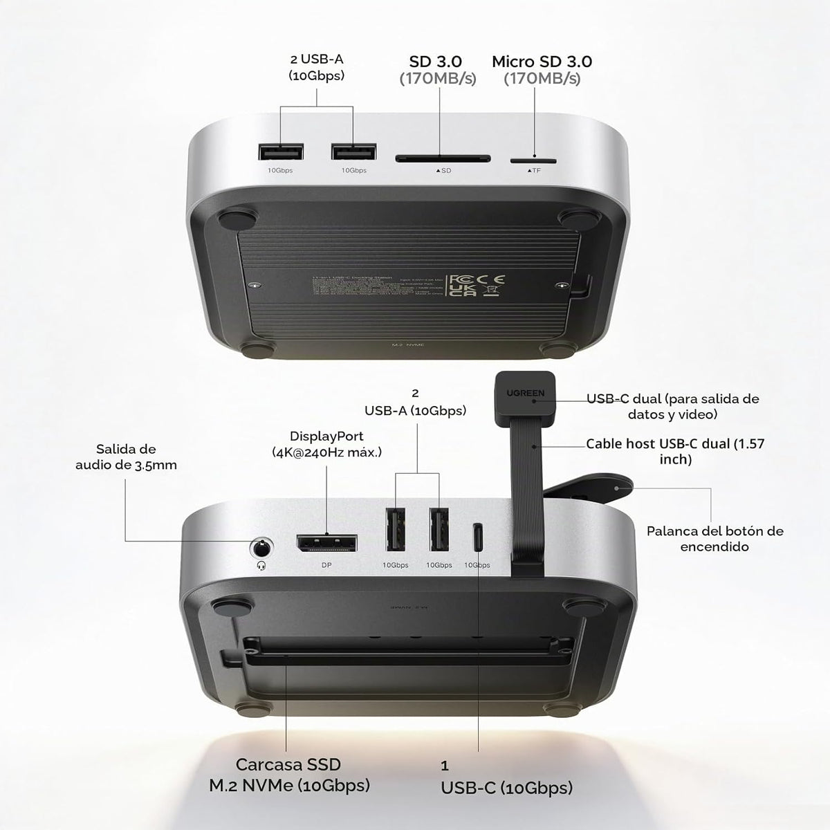 UGREEN Mac mini Dock DP Hub 4K 144Hz con carcasa NVMe