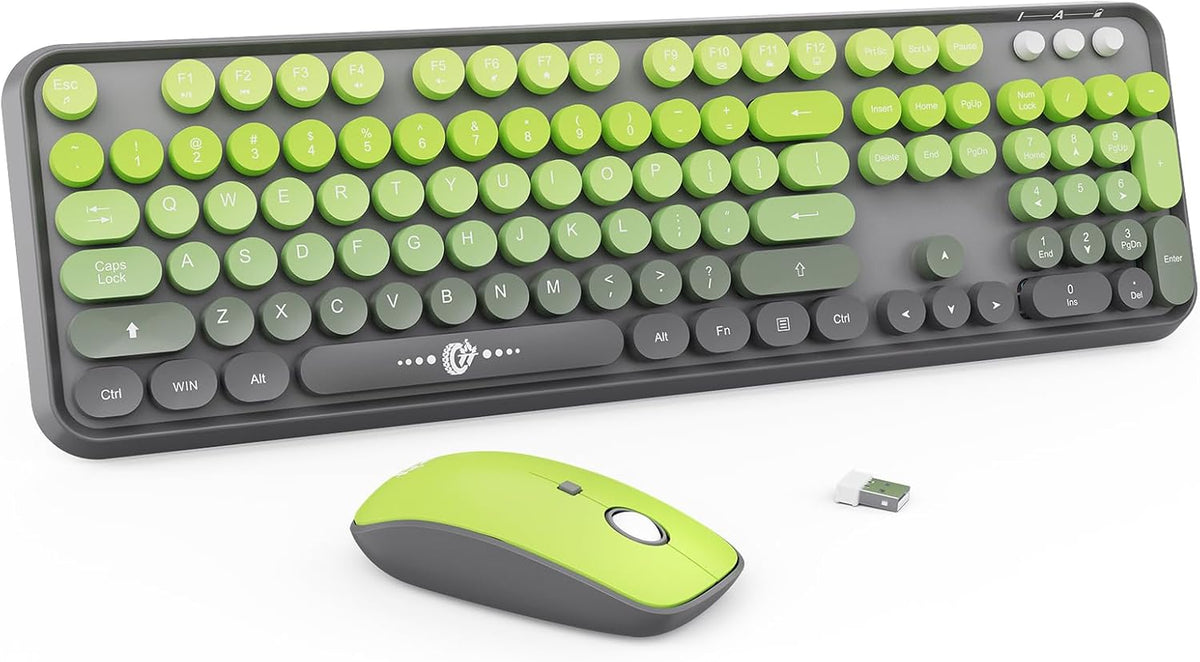 FOPETT Combo de teclado y mouse inalámbricos, 2.4G de tamaño completo, Verde grisáceo
