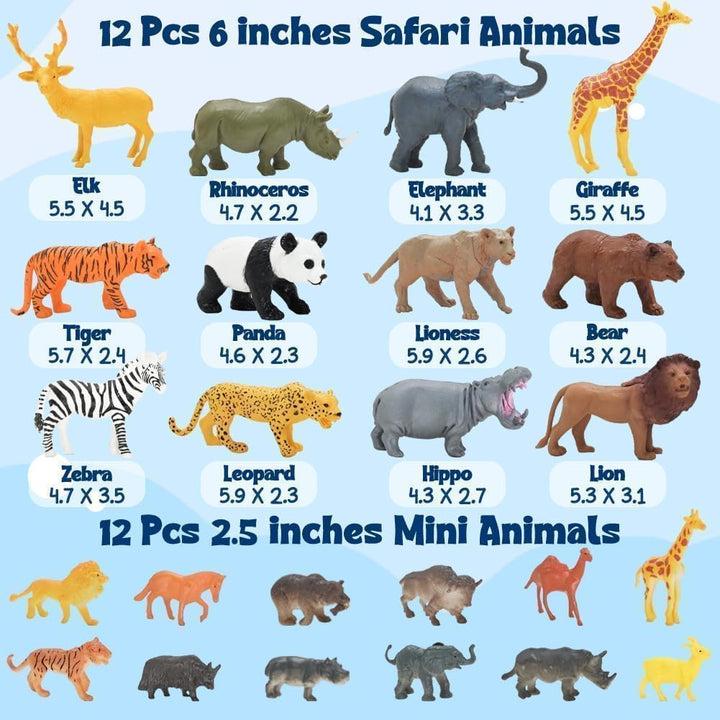 24 figuras de animales de safari y zoológico, juego de juguetes de...