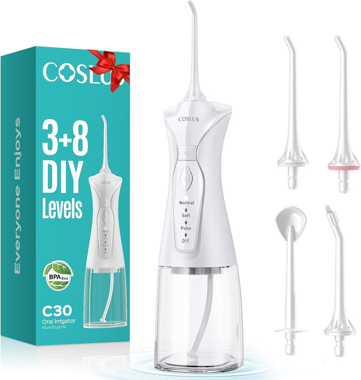 COSLUS Irrigador dental inalámbrico para dientes: 4 modos, portátil...