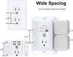 Extensor de Enchufe de 3 Lados con Luz Nocturna - QINLIANF Enchufe Múltiple con 5 Tomas y 4 Puertos USB (1 USB-C), Cargador de Pared USB para Hogar, Oficina, Viajes, Certificado ETL, Blanco