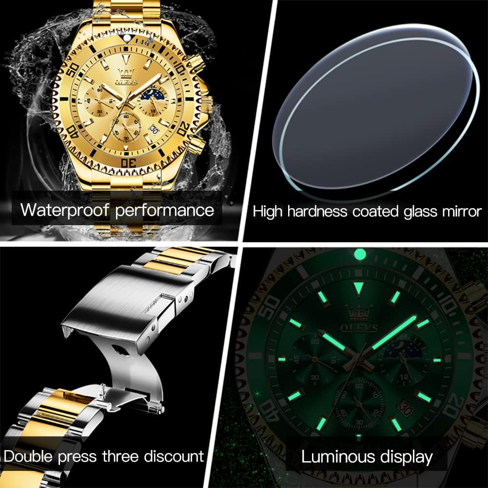 OLEVS Relojes para hombre, de cara grande, de acero inoxidable, resistente al agua, con fecha, analógicos, de cuarzo, modernos, de negocios, relojes de pulsera para hombre