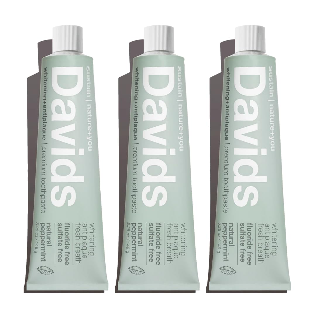 Davids Pasta de dientes sin flúor, blanqueamiento dental, Piperita, 5,25 oz (paquete de 3)