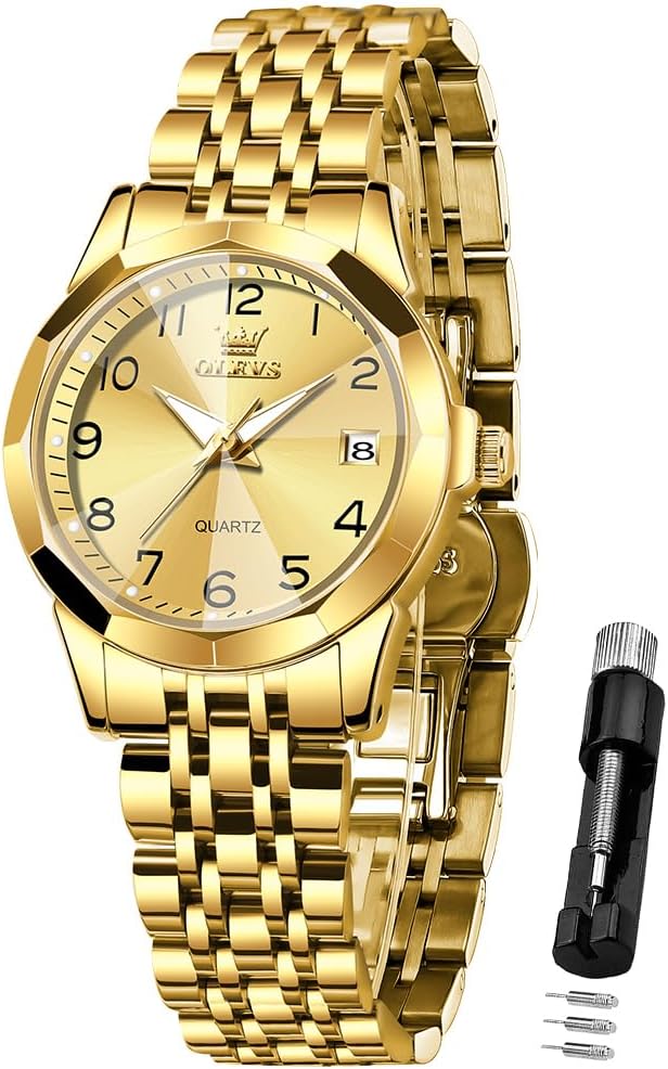 OLEVS Reloj Femenino Clásico de Mujer para Damas Análogo Acero Inoxidable Resistente al Agua Luminosa Día Fecha Dos Tonos de Fácil Lectura en la Muñeca