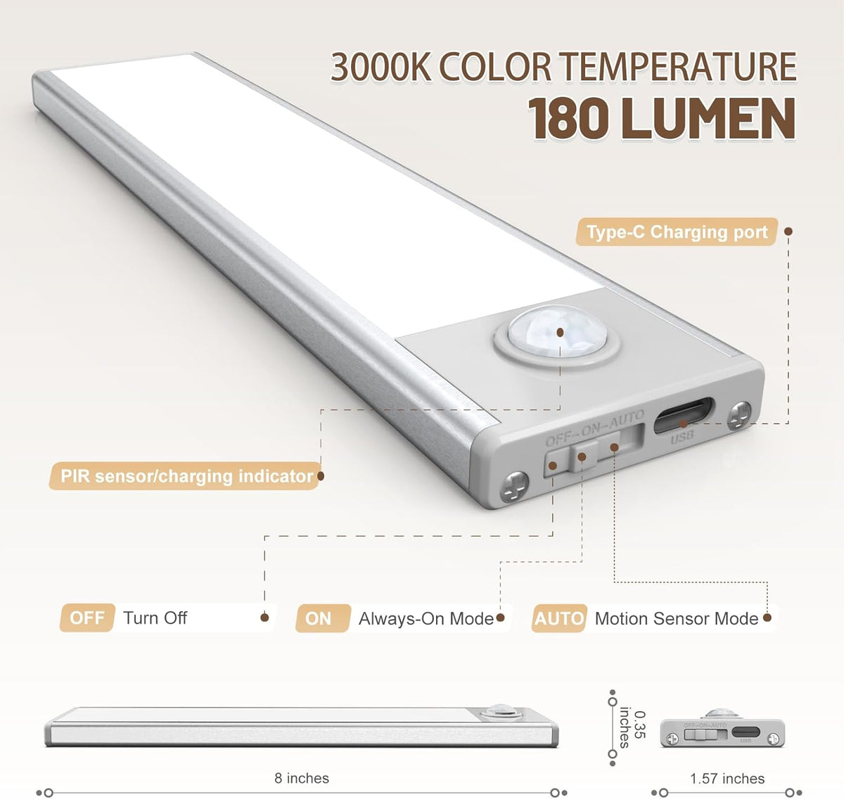 Paquete de 6 luces inalámbricas para debajo del gabinete, 32 luces LED con sensor de movimiento, luces magnéticas recargables para interiores, funciona con pilas, luces debajo del mostrador para
