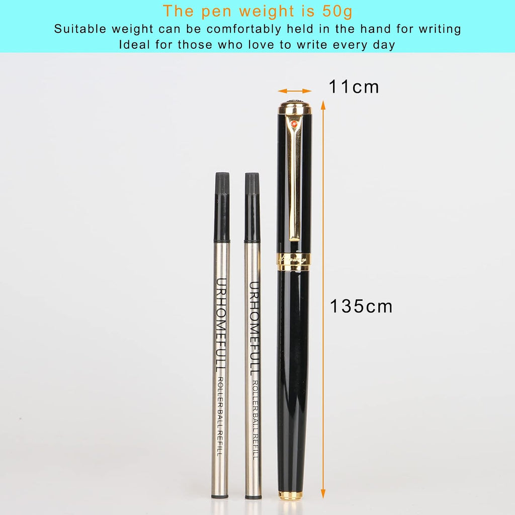 Bolígrafo Rollerball de Lujo Impresionante con Ribete de Oro de 24K, Punta Suiza con Repuestos de Tinta Negra, Juego de Bolígrafo Perfecto como Regalo para Hombres y Mujeres, Juego de