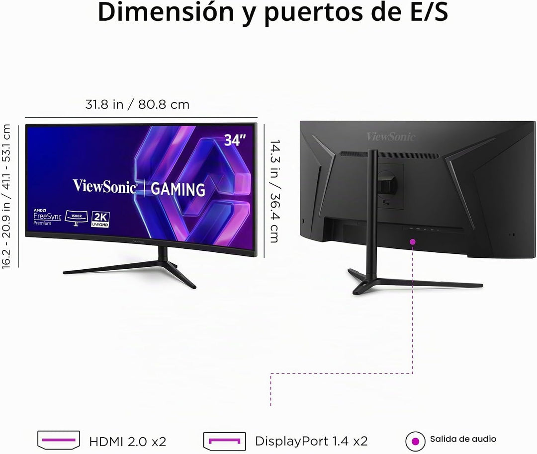 ViewSonic VX3418C-2K Monitor de juegos curvado ultraancho de 34 pul...