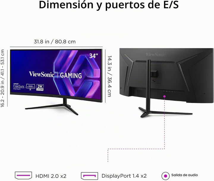 ViewSonic VX3418C-2K Monitor de juegos curvado ultraancho de 34 pul...