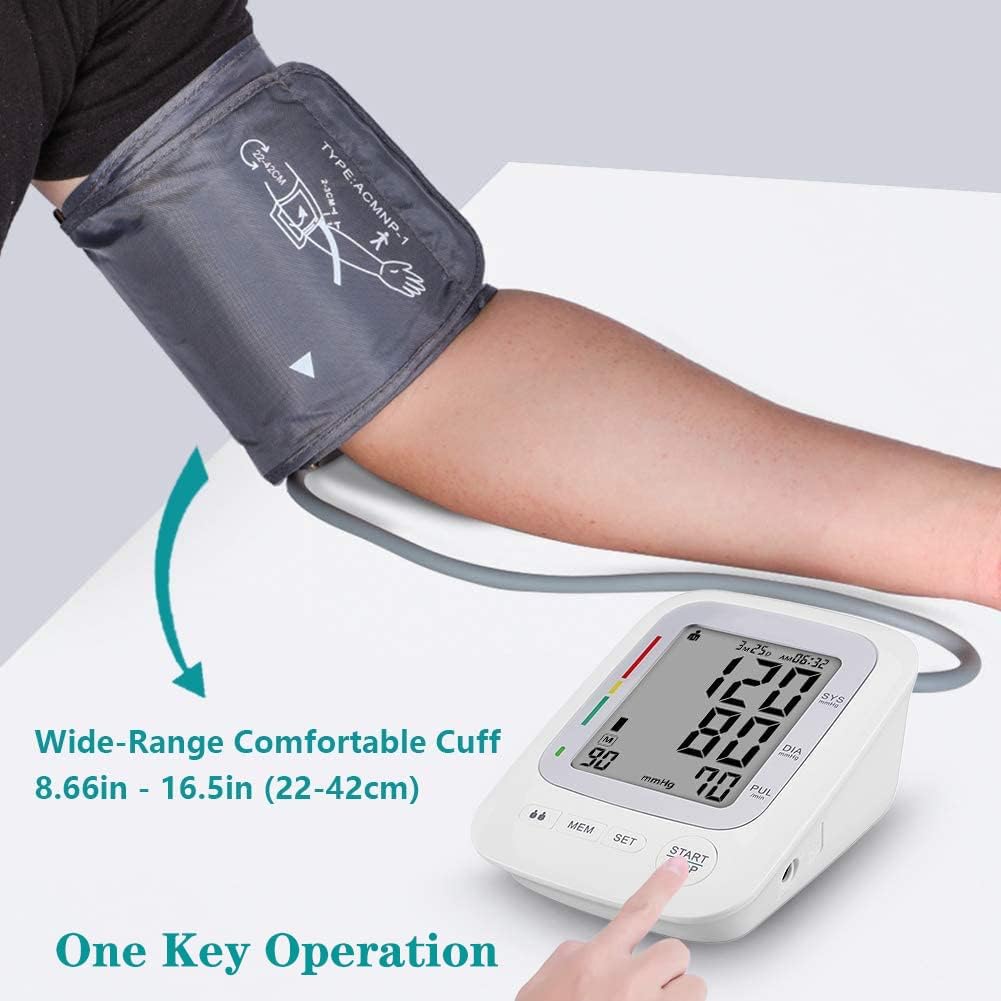 Monitor electrónico de presión arterial, monitor digital automático de presión arterial superior del brazo, brazalete grande, 2 usuarios 180 memoria grande, indicador de frecuencia cardíaca irregular, con adaptador de CC para uso doméstico