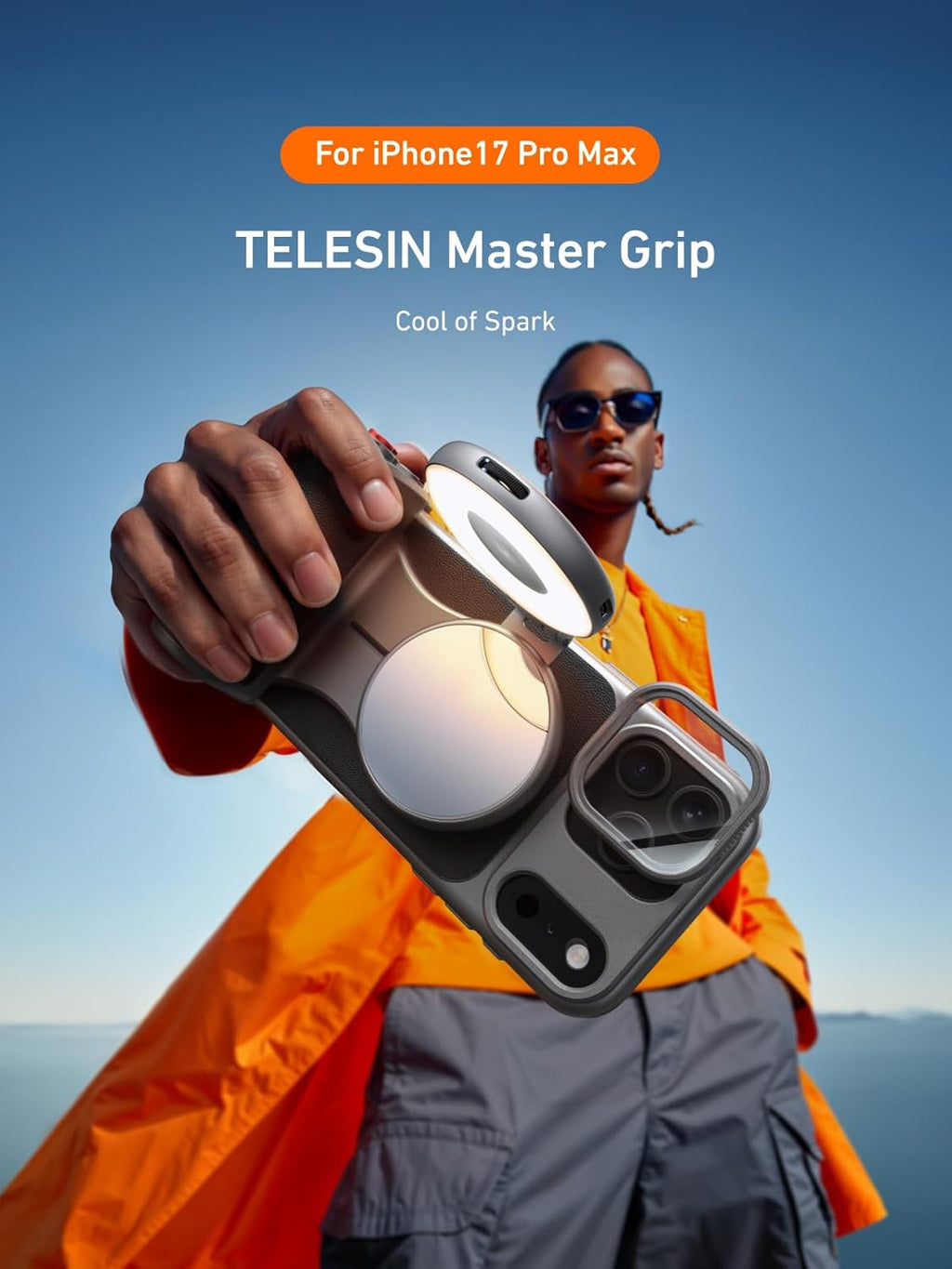 TELESIN Master Grip con luz C03 Selfie universal para iPhone/MagSafe
