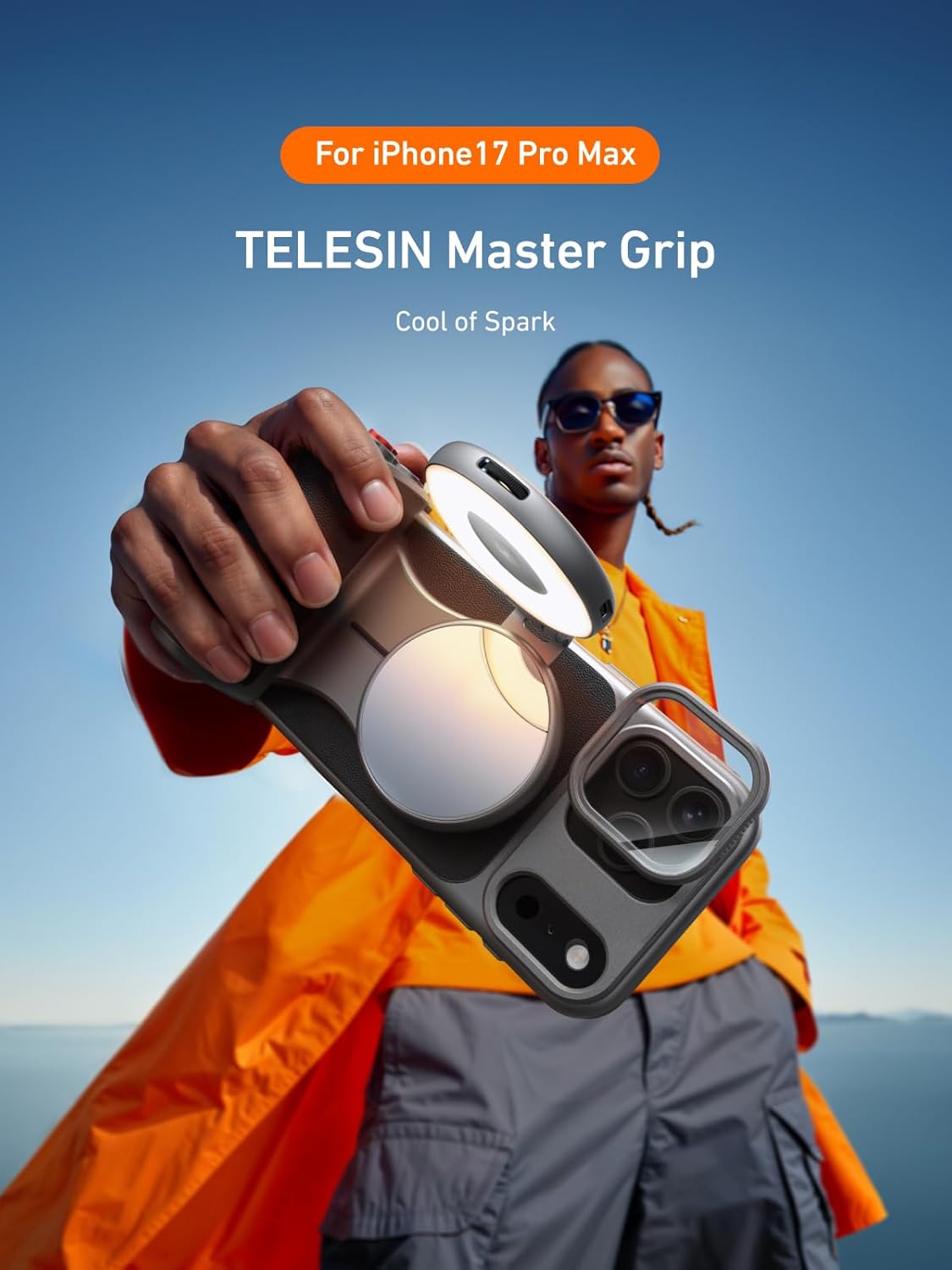 TELESIN Master Grip con luz C03 Selfie universal para iPhone/MagSafe