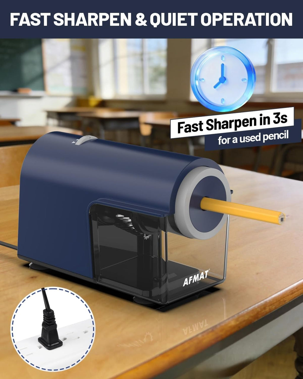 AFMAT Sacapuntas eléctrico PSC5, sacapuntas totalmente automático para lápices No.2/Jumbo/de colores de 6.5 a 0.4 in, entrada y salida automática, 5 modos de nitidez