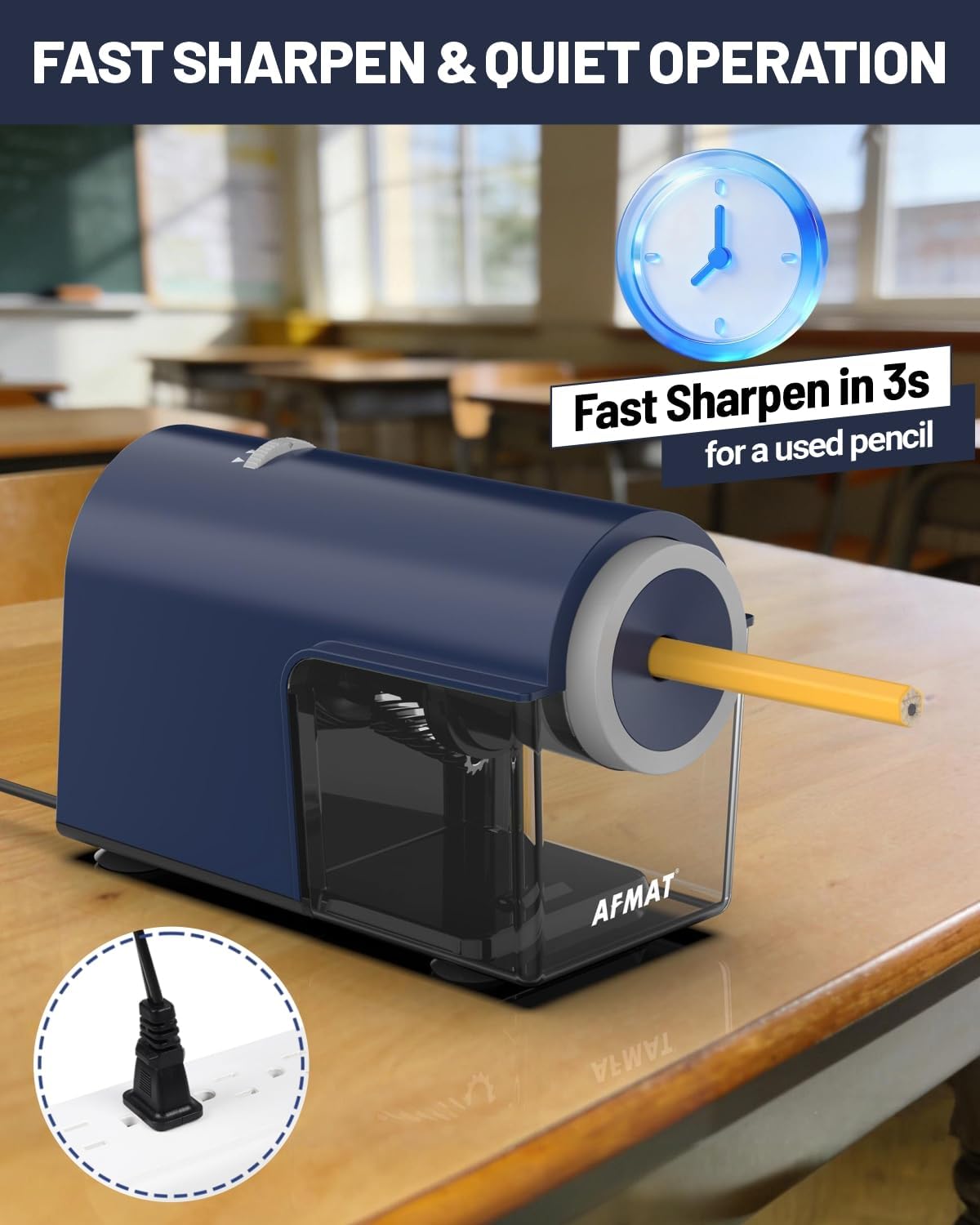 AFMAT Sacapuntas eléctrico PSC5, sacapuntas totalmente automático para lápices No.2/Jumbo/de colores de 6.5 a 0.4 in, entrada y salida automática, 5 modos de nitidez