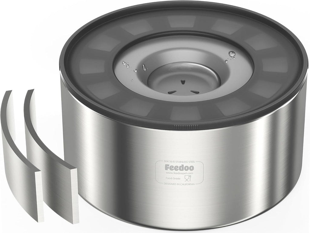 Feedoo Tazón de Agua de 1 Galón sin Derrame para Perros, de Acero Inoxidable de Doble Pared con Tapa Antisalpicaduras y Disco Flotante, Base Antideslizante, Comedero de Agua Lento Fácil de Limpiar