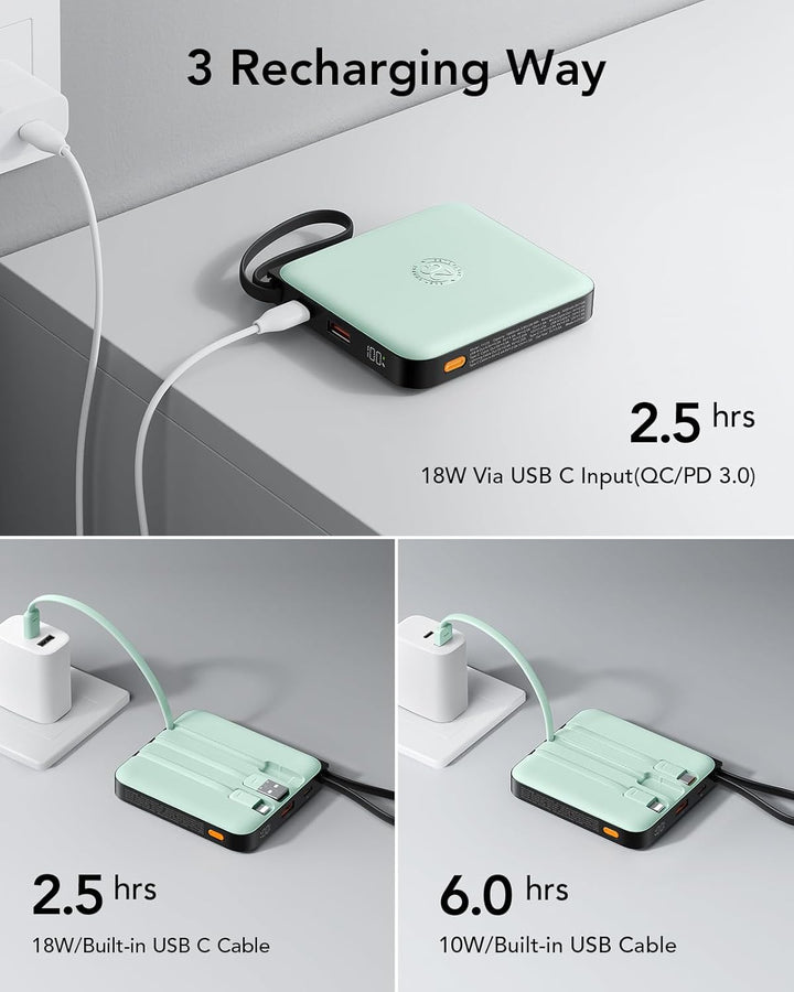 VRURC Cargador Portátil USB C, Banco de Energía con Cable Integrado...