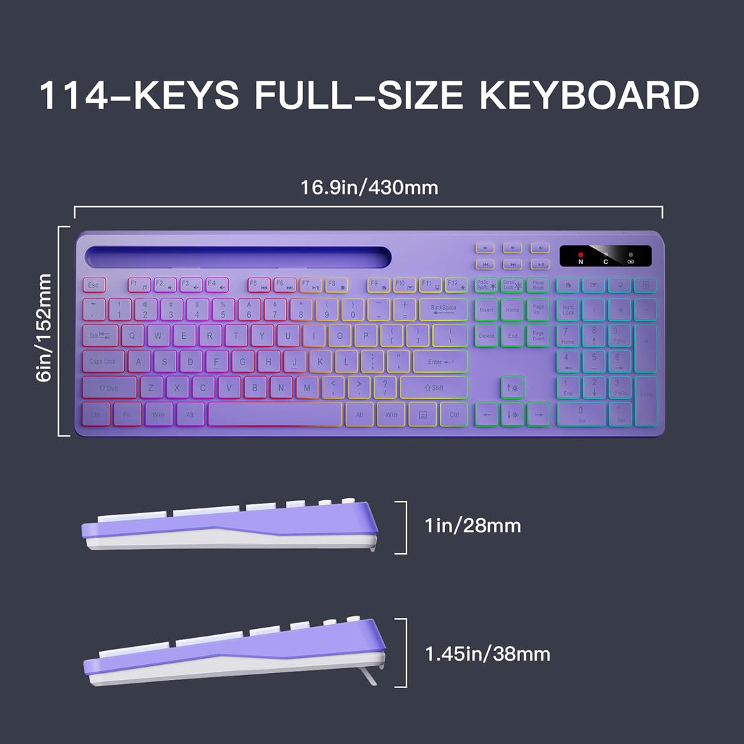 Soueto Teclado inalámbrico con retroiluminación RGB de 7 colores, t...