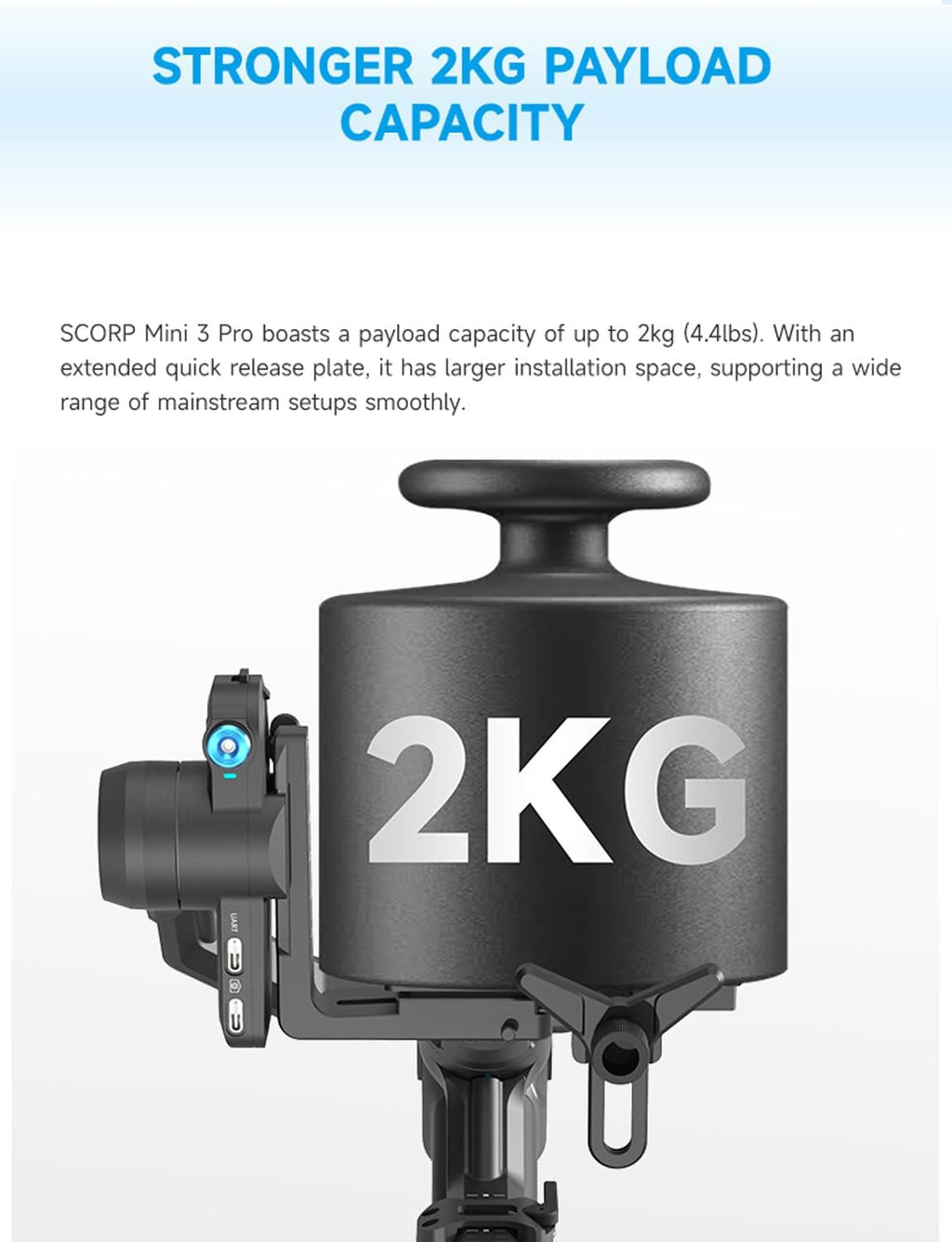FeiyuTech SCORP Mini-3-Pro estabilizador de cardán para cámara sin espejo/compactas/cámaras de acción, smartphone, seguimiento AI de 59.1 ft, mango remoto desmontable, carga útil de 4.4 libras
