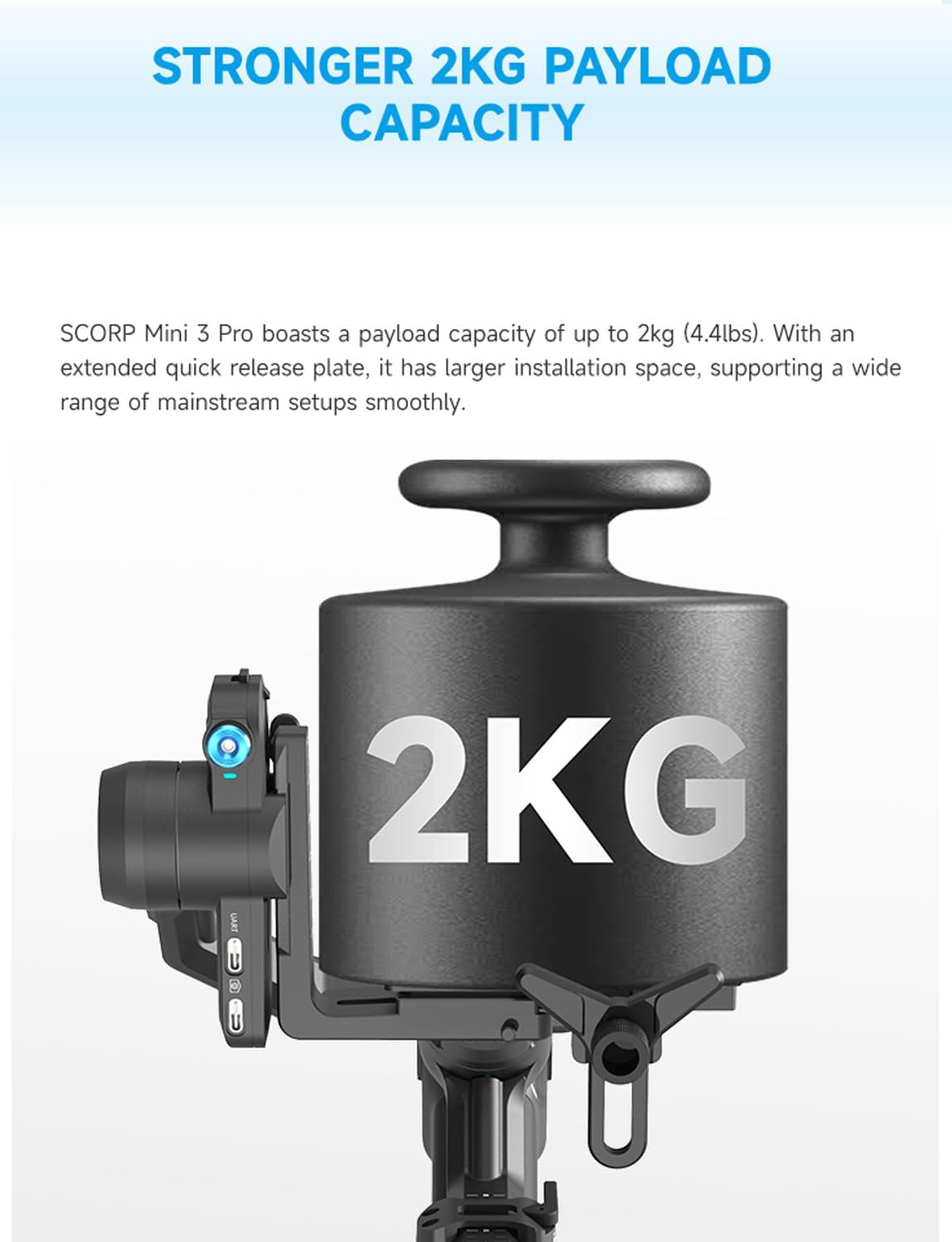 FeiyuTech SCORP Mini-3-Pro estabilizador de cardán para cámara sin espejo/compactas/cámaras de acción, smartphone, seguimiento AI de 59.1 ft, mango remoto desmontable, carga útil de 4.4 libras
