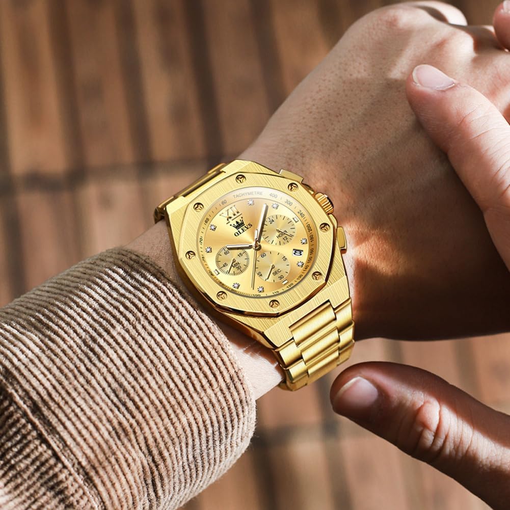 OLEVS Reloj para hombre Big Face Acero inoxidable Impermeable Luminoso Diamante