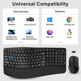 Combo de teclado y mouse inalámbricos, teclado ergonómico con 6 tec...