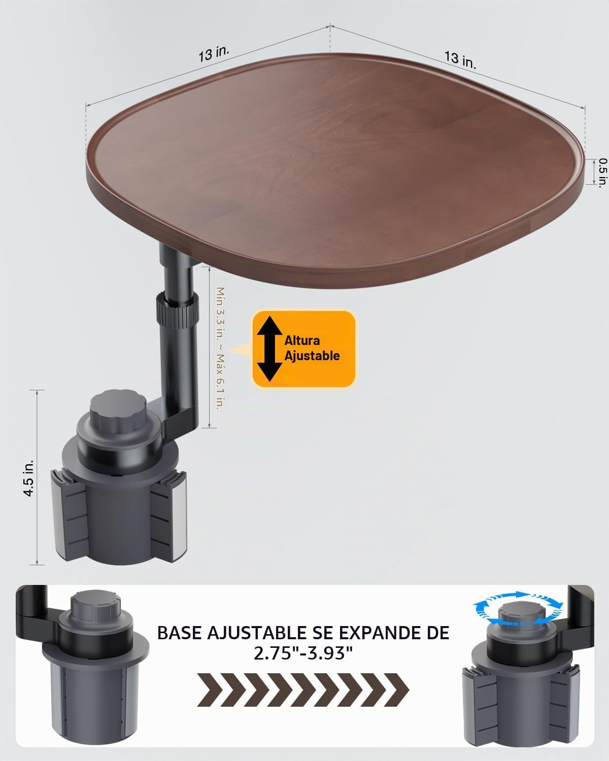 Mesa de bandeja para auto y escritorio para laptop – Trípode giratorio de 360° de altura ajustable, soporte de madera maciza para portátil y soporte para tazas, bandeja para volante para comedor, hogar, picnic al aire libre, senderismo y viajes (ovalado)