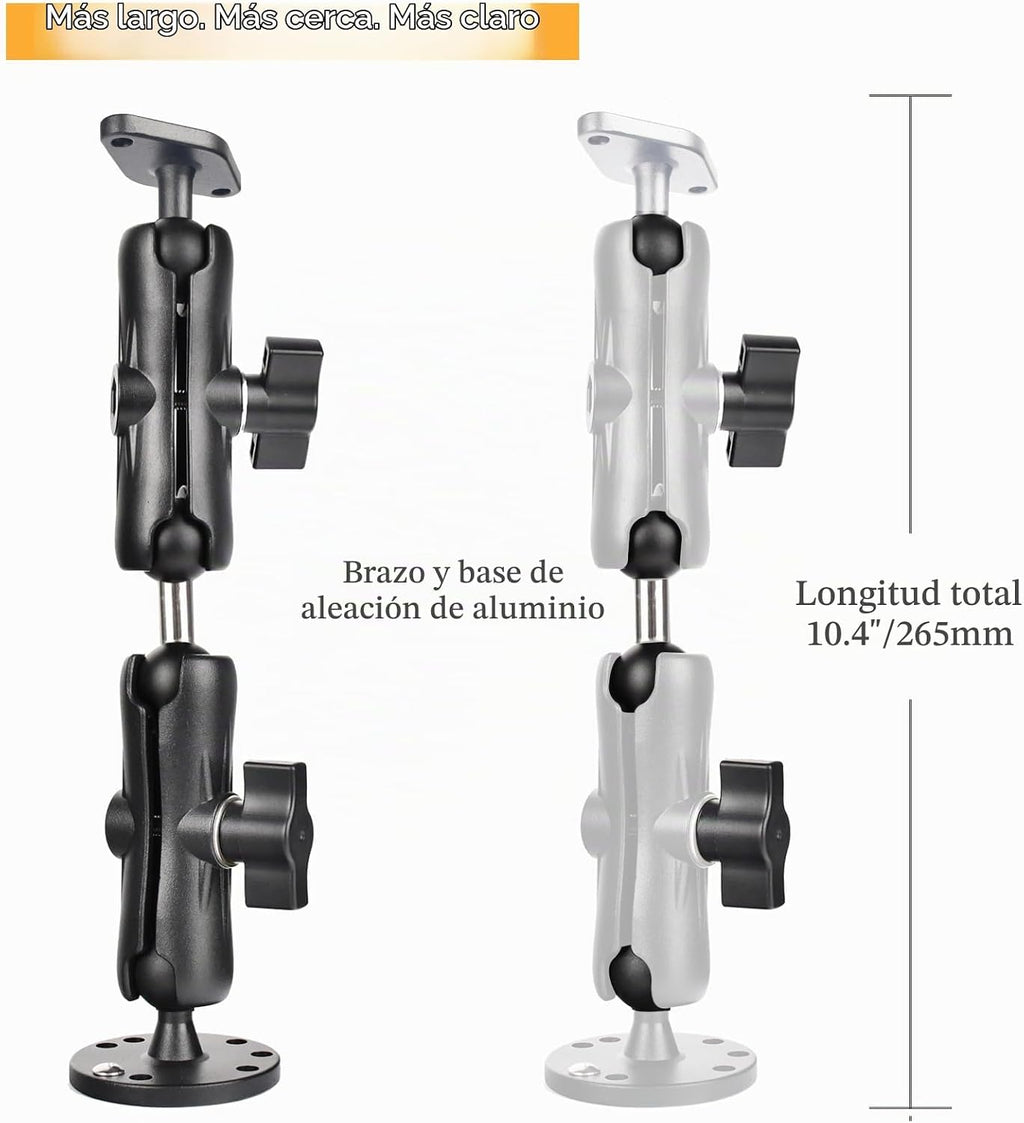 Soporte de bola de aluminio de 1 pulgada, extensión de brazos de doble enchufe con diamante AMPS y base redonda, para montaje en automóvil, barco y tablero, compatible con GPS RAM B tamaño GPS