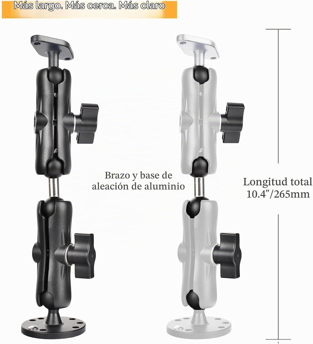 Soporte de bola de aluminio de 1 pulgada, extensión de brazos de doble enchufe con diamante AMPS y base redonda, para montaje en automóvil, barco y tablero, compatible con GPS RAM B tamaño GPS