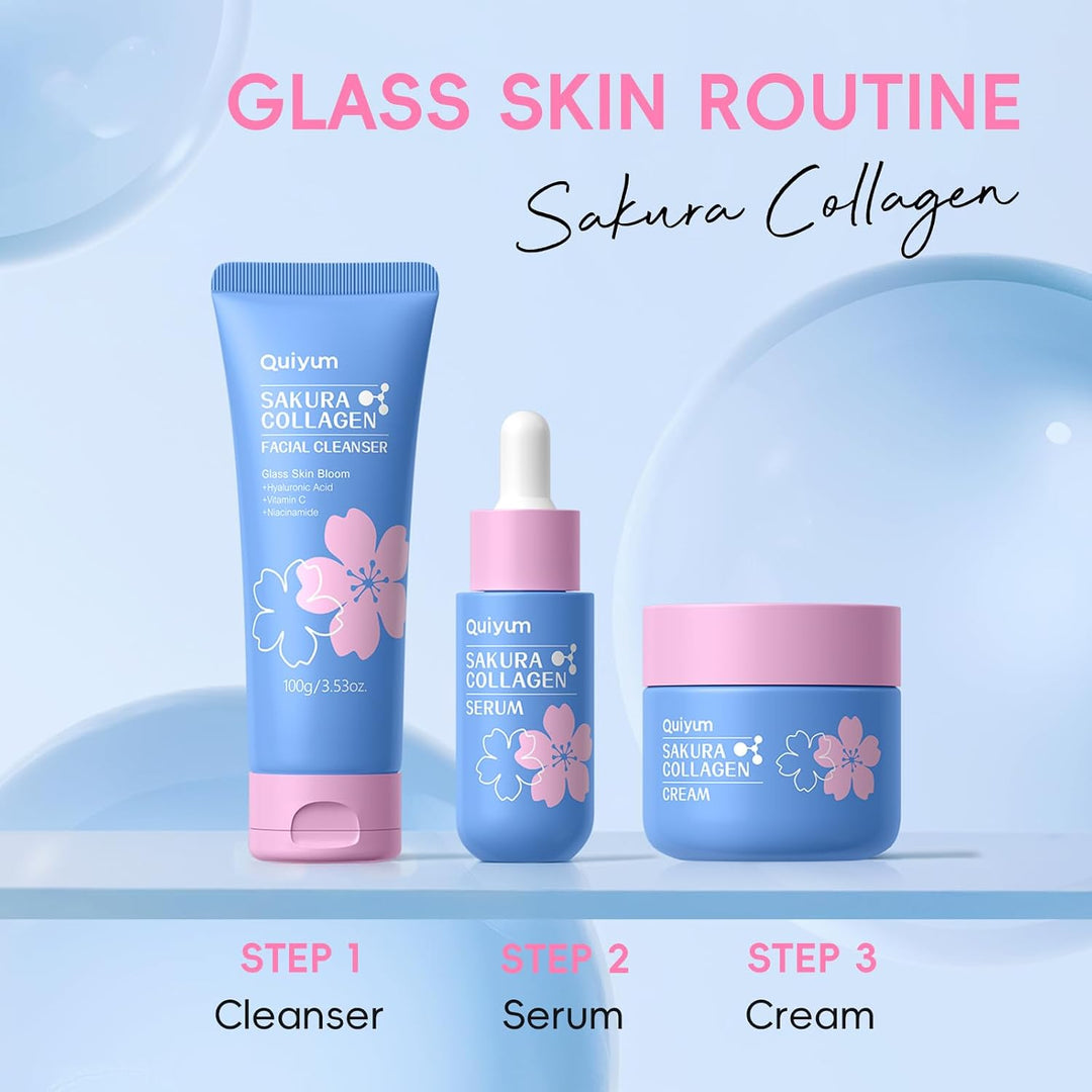 QUIYUM Sakura - Juego de cuidado de la piel con colágeno \u2013 5 p...