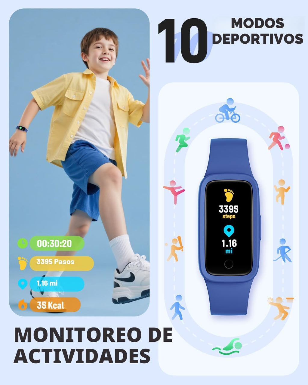BIGGERFIVE Vigor Kids Fitness Tracker Watch AMOLED Screen, 3ATM Waterproof