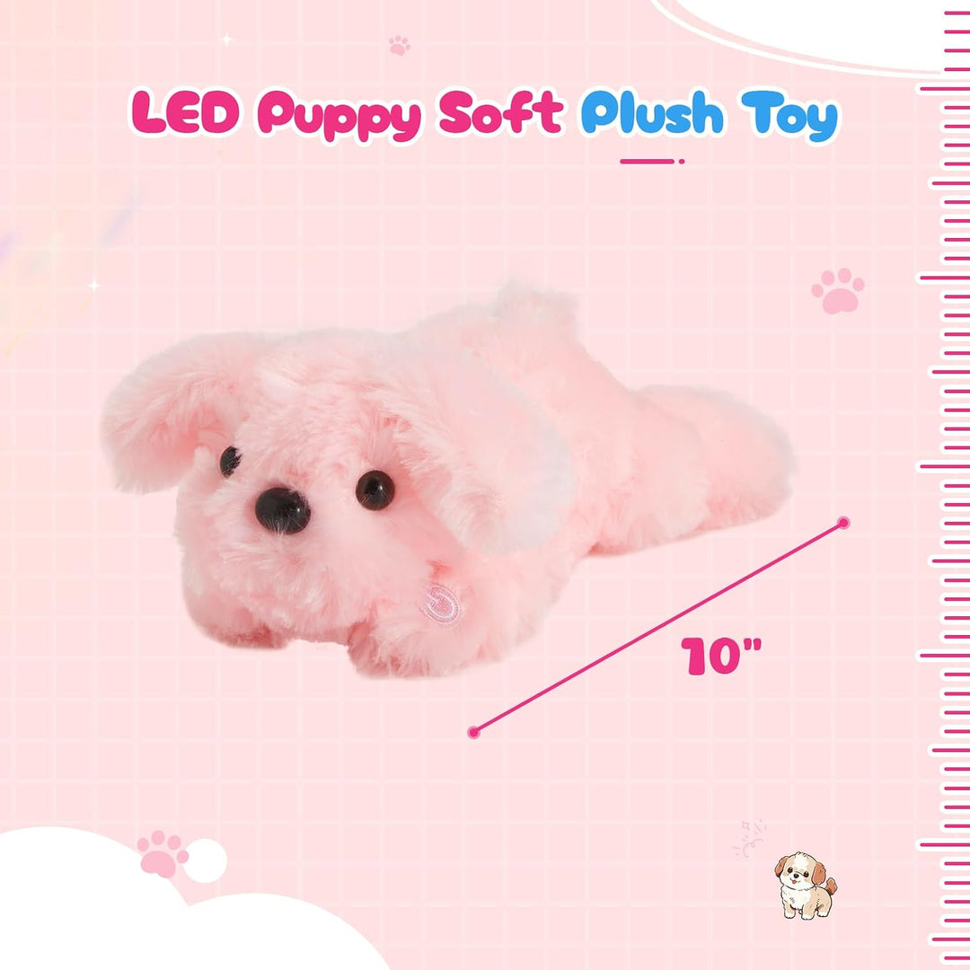 WEWILL - Cachorro rosa de peluche con luces LED de 10 pulgadas, con...