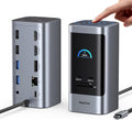 RayCue Estación de acoplamiento USB C, pantalla triple 15 en 1 con 5 botones de acceso directo, pantalla inteligente, DP y HDMI, 10G USB A/C, Gigabit Ethernet, 100 W PD, audio, estación de
