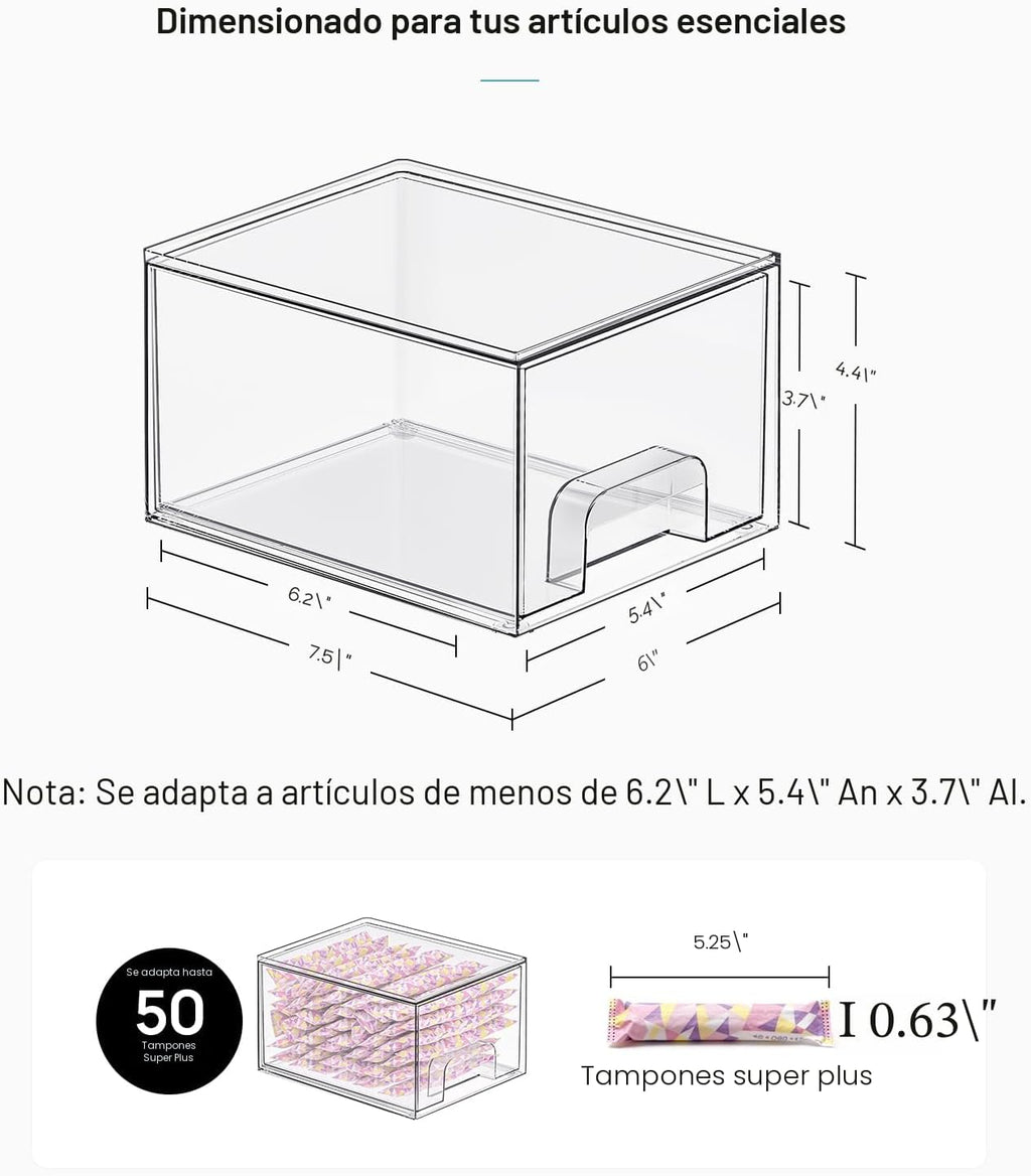 Vtopmart 4 Pack Small Clear Stackable Storage Drawers, Fits Narrow Spaces