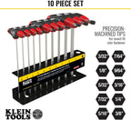 KLEIN TOOLS JTH610E Juego de llaves Allen de mango en T, tamaños SAE en pulgadas, juego de llaves Allen con hojas de 6 pulgadas, soporte incluido, 10 piezas