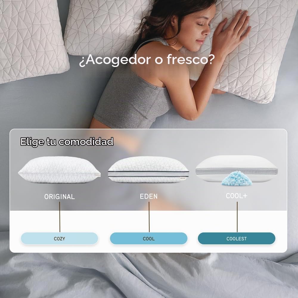 Coop Home Goods Eden - Almohada de cama tamaño Queen para dormir de espalda, estómago y de lado, gel refrescante de espuma viscoelástica suave media, CertiPUR-US/GREENGUARD Gold