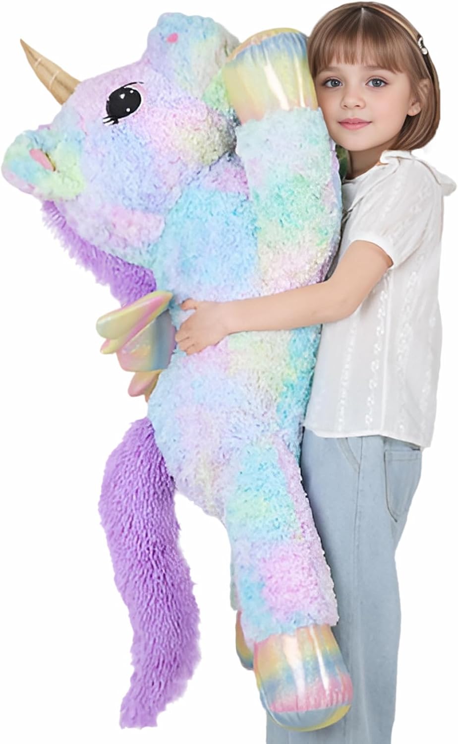 almohada de peluche de unicornio arcoíris gigante de 44 pulgadas con alas, unicornio suave y lindo de gran tamaño, peluches de animales, almohada de cuerpo para niños, niños, niñas, regalo