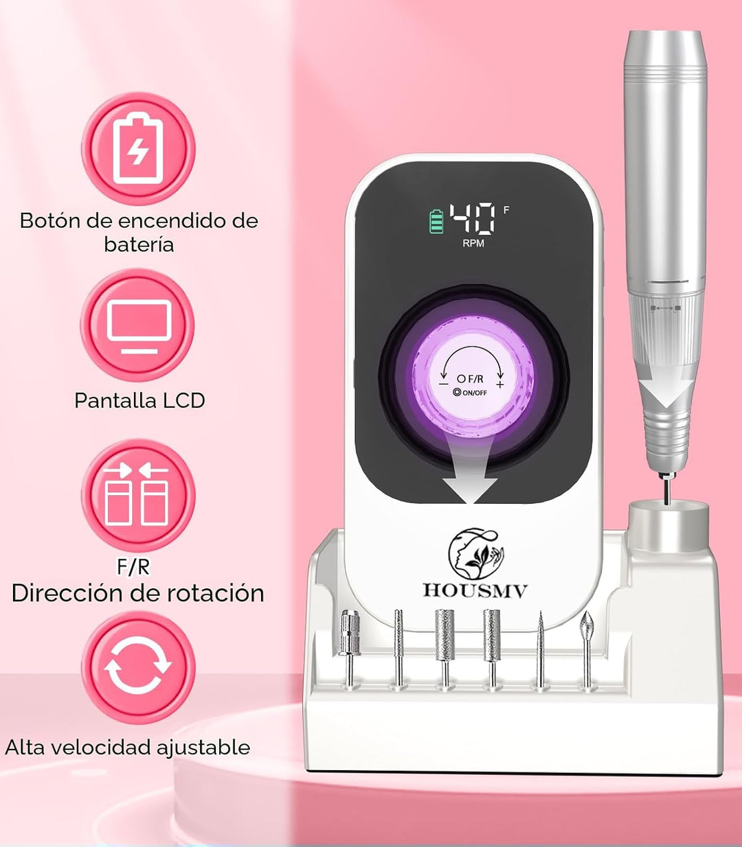 Lima de uñas eléctrica portátil: 40000RPM máquina profesional recar...