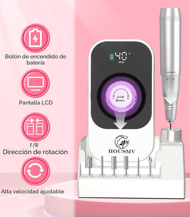 Lima de uñas eléctrica portátil: 40000RPM máquina profesional recar...