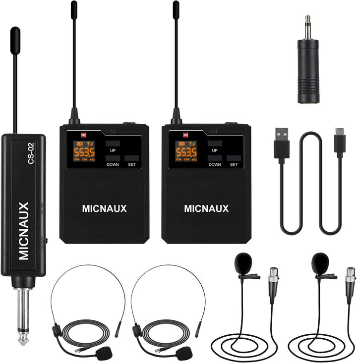 MICNAUX Sistema de micrófono inalámbrico de solapa con auriculares...