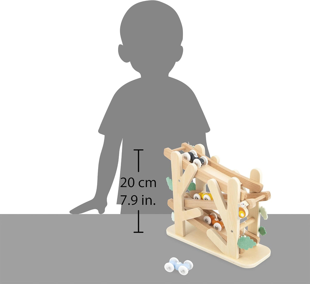 Janod - Tobogán de madera de 3 niveles - Tobogán de hormigas con 4 autos incluidos - Juguete de aprendizaje temprano y primera infancia - Entrenamiento de habilidades motoras finas - a partir de 1 año