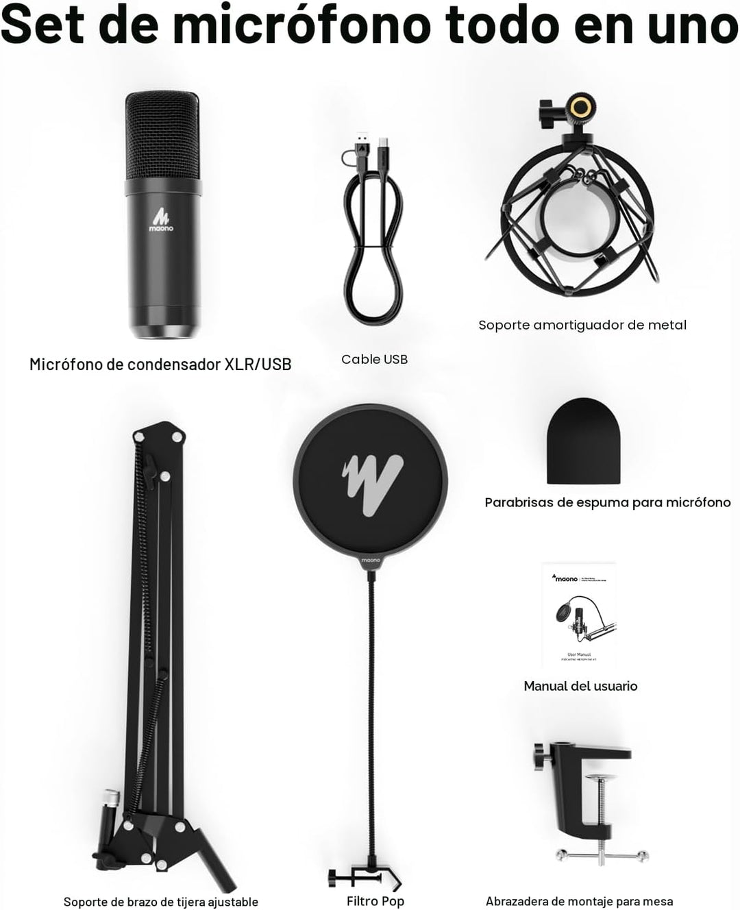 MAONO Micrófono de condensador XLR\/USB: 192kHz\/24Bit Plug &amp; P...