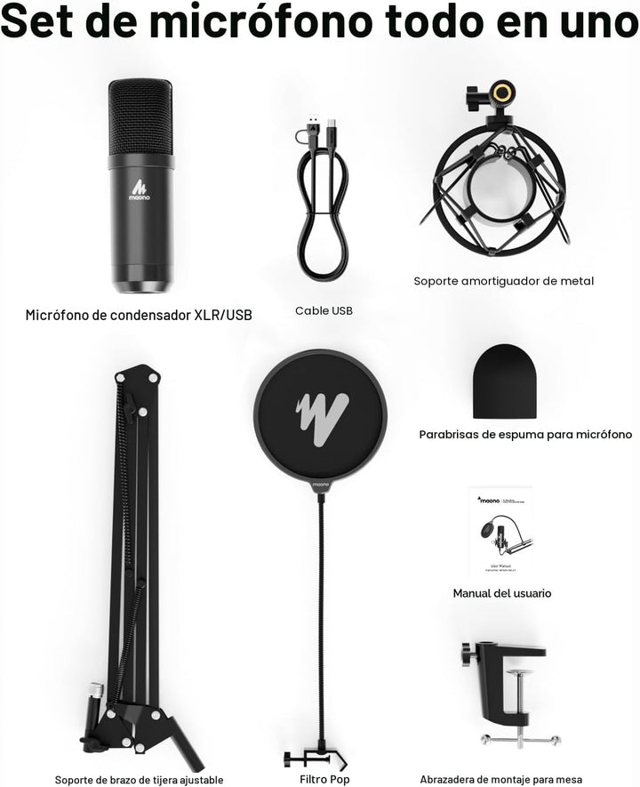 MAONO Micrófono de condensador XLR\/USB: 192kHz\/24Bit Plug &amp; P...