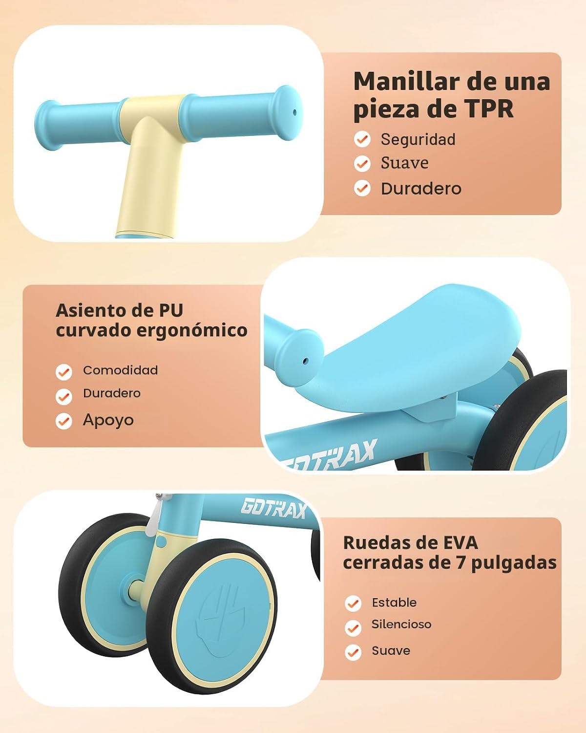 Gotrax Bicicleta de equilibrio para bebé, ruedas silenciosas de 7 pulgadas